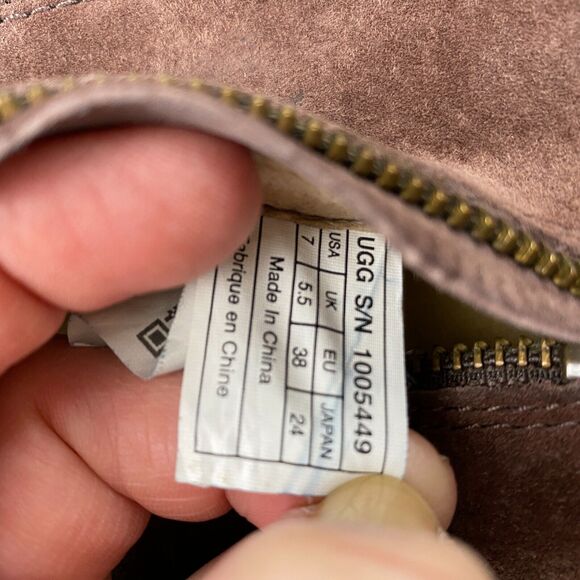 UGG Karyn Cuffed Suede Sheepskin Boots Womens 7 Brown Mid Calf - Picture 11 of 15